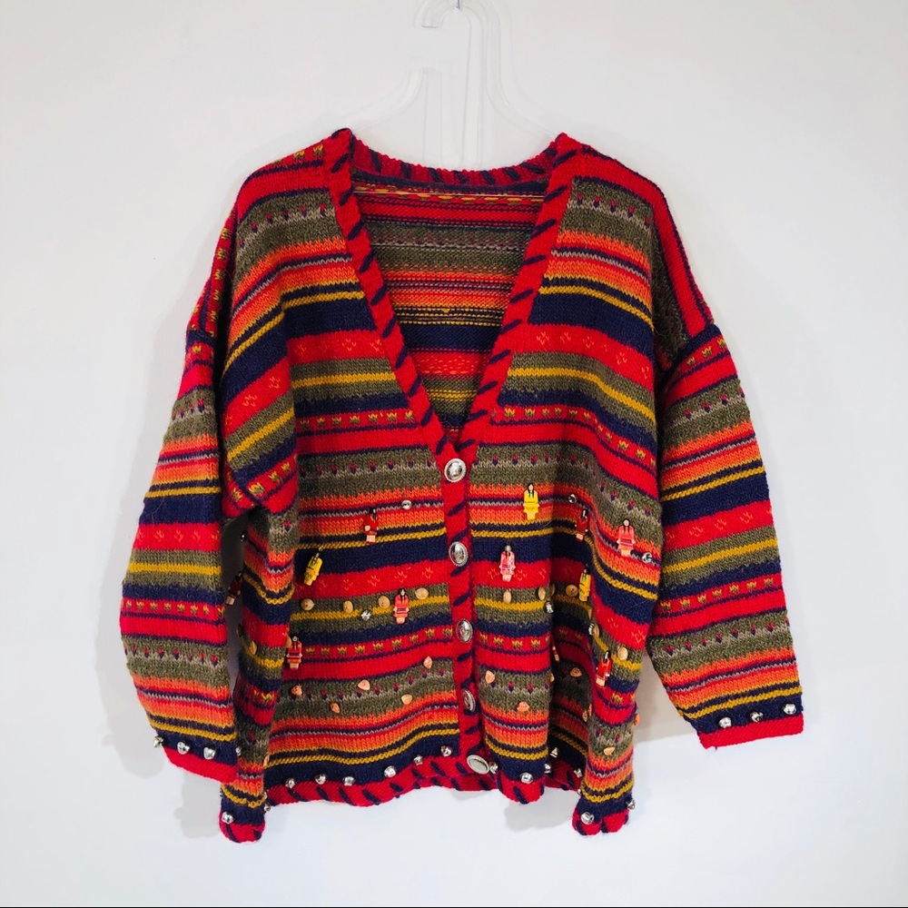 Wool Handcrafted Peruvian Doll Bead Art Sweater